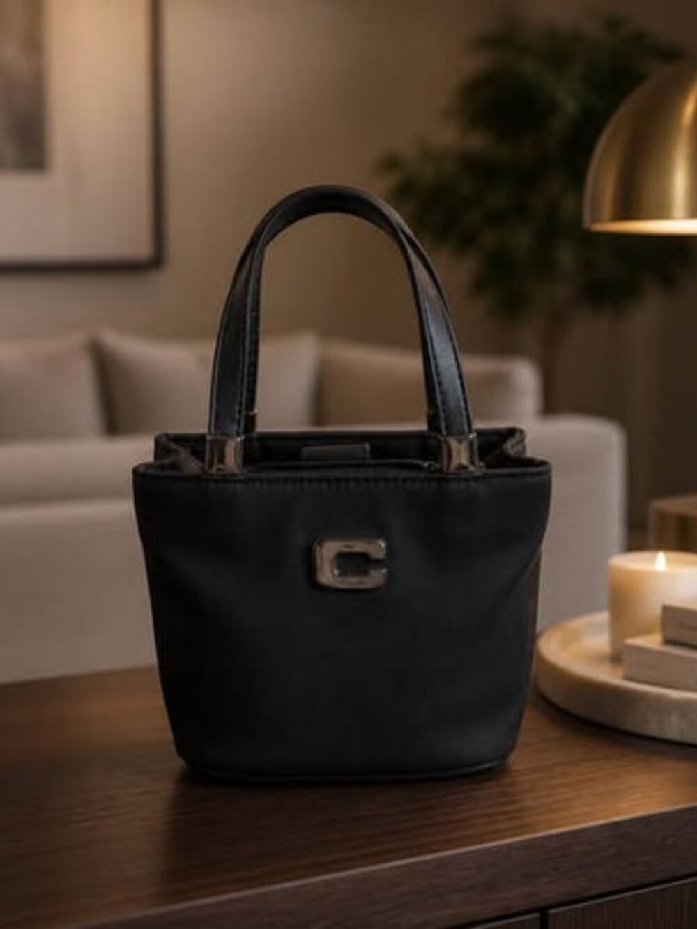 Chenson Mini Black Top Handle Handbag Structured Purse